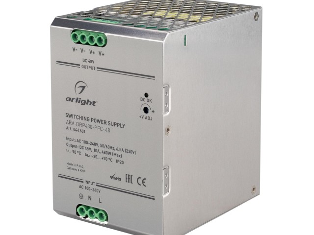 Блок питания ARV-DRP480-PFC-48 (48V, 10A, 480W) (Arlight, IP20 Металл, 5 лет) фото:2