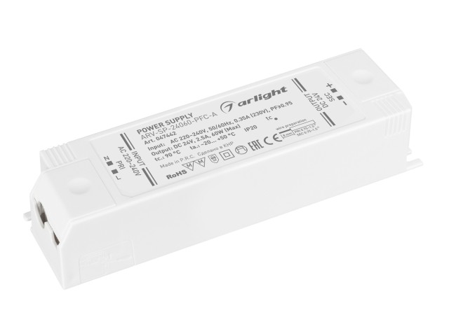 Блок питания ARV-SP-24060-PFC-A (24V, 2.5A, 60W) (Arlight, IP20 Пластик, 5 лет) фото:2