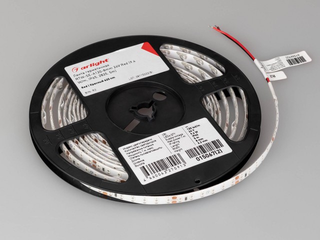 Лента герметичная RTW-SE-A120-8mm 24V Red (9.6 W/m, IP65, 2835, 5m) (Arlight, -) фото:4