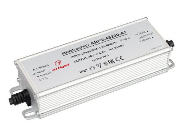 Блок питания ARPV-48200-A1 (48V, 4.2A, 200W) (Arlight, IP67 Металл, 3 года) фото:1