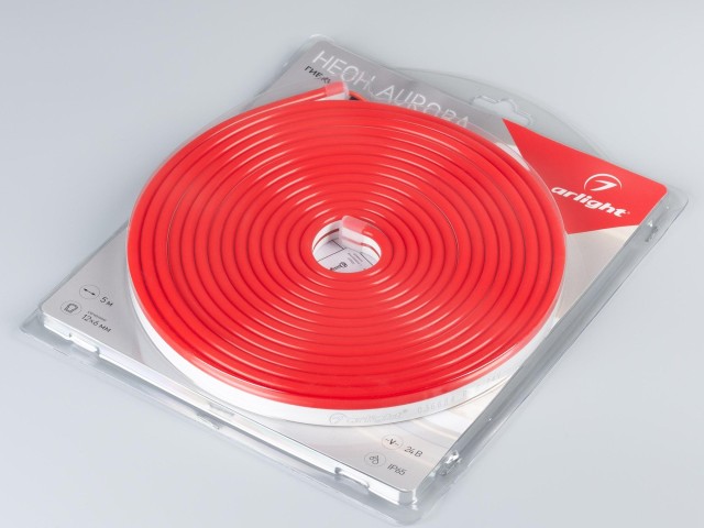 Лента герметичная AURORA-PS-A120-12x6mm 24V Red (10 W/m, IP65, 2835, 5m) (Arlight, Силикон) фото:1