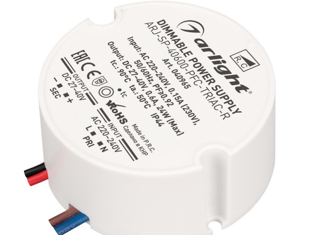 Блок питания ARJ-SP-40600-PFC-TRIAC-R (24W, 27-40V, 600mA) (Arlight, IP44 Пластик, 5 лет) фото:2