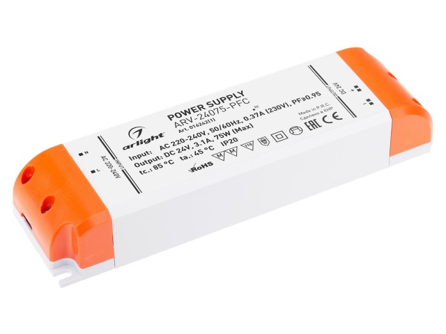 Блок питания ARV-24075-PFC (24V, 3.1A, 75W) (Arlight, IP20 Пластик, 2 года) фото:3