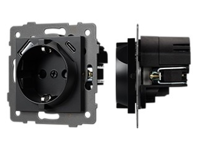 Механизм розетки с USB зарядкой SCT-MUAC-PL-BK-V (250V, 16A) (Arlight, -) фото:1