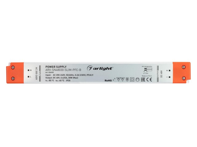 Блок питания ARV-SN48030-SLIM-PFC-B (48V, 0.63A, 30W) (Arlight, IP20 Пластик, 3 года) фото:1