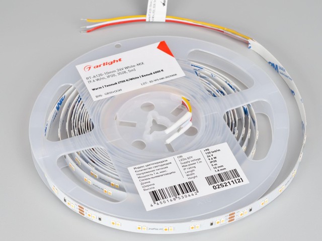 Лента RT-A120-10mm 24V White-MIX (9.6 W/m, IP20, 3528, 5m) (Arlight, Изменяемая ЦТ) фото:1