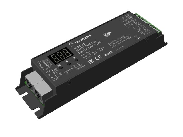 Декодер SMART-DMX-SUF (12-36V, 4x8A, RJ45) (Arlight, IP20 Металл, 5 лет) фото:6