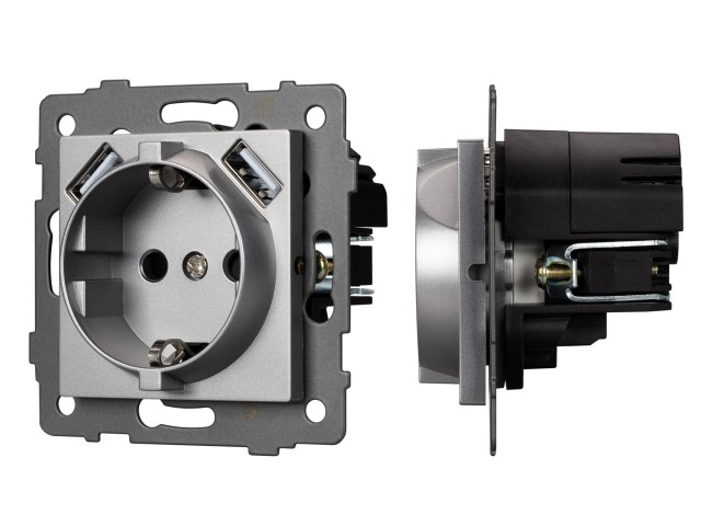 Механизм розетки с USB зарядкой SCT-MUAA-PL-GR-V (250V, 16A) (Arlight, -) фото:1