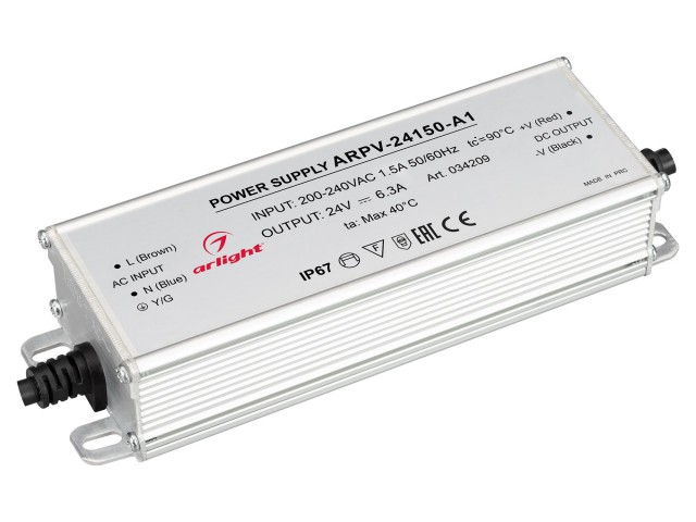 Блок питания ARPV-24150-A1 (24V, 6.25A, 150W) (Arlight, IP67 Металл, 3 года) фото:9