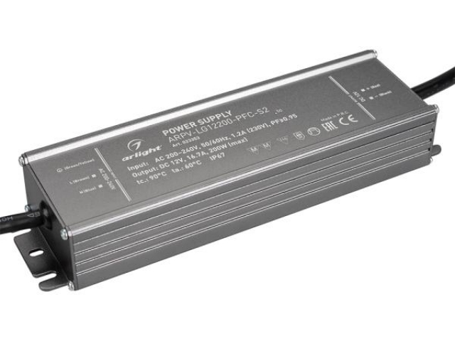 Блок питания ARPV-LG12200-PFC-S2 (12V, 16.7A, 200W) (Arlight, IP67 Металл, 5 лет) фото:1