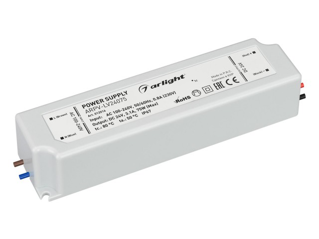 Блок питания ARPV-LV24075 (24V, 3.1A, 75W) (Arlight, IP67 Пластик, 2 года) фото:1