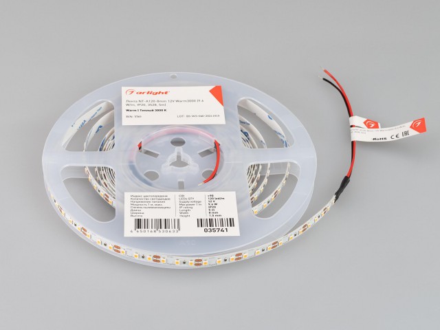 Лента NT-A120-8mm 12V Warm3000 (9.6 W/m, IP20, 3528, 5m) (Arlight, 9.6 Вт/м, IP20) фото:5