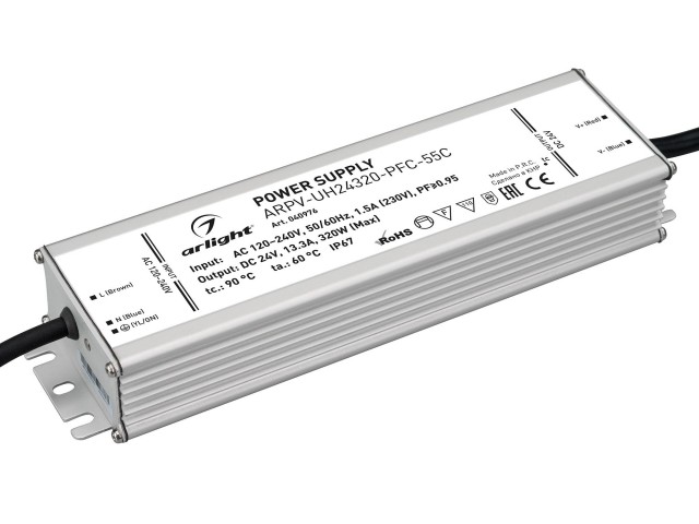 Блок питания ARPV-UH24320-PFC-55C (24V, 13.3A, 320W) (Arlight, IP67 Металл, 5 лет) фото:1