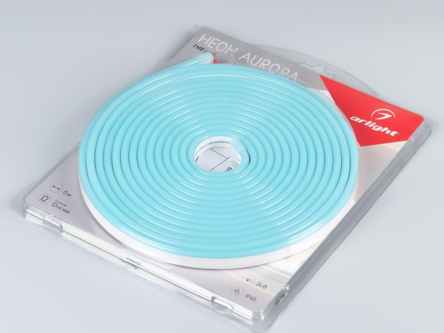 Лента герметичная AURORA-PS-A120-12x6mm 24V Azure (10 W/m, IP65, 2835, 5m) (Arlight, Силикон) фото:1