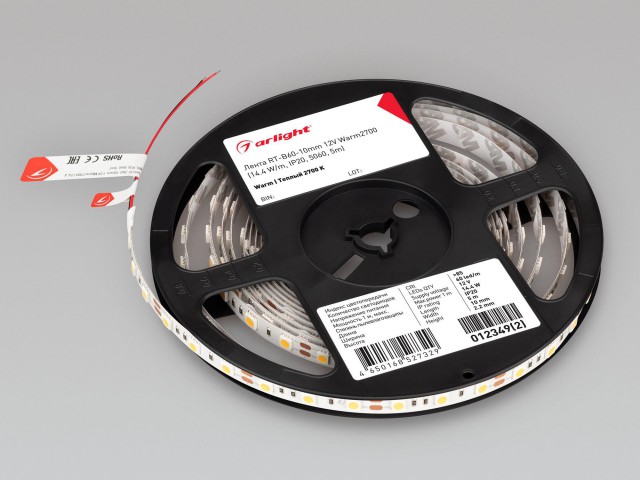 Лента RT-B60-10mm 12V Warm2700 (14.4 W/m, IP20, 5060, 5m) (Arlight, 14.4 Вт/м, IP20) фото:4