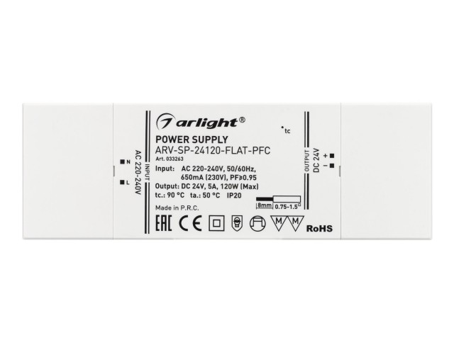 Блок питания ARV-SP-24120-FLAT-PFC (24V, 5A, 120W) (Arlight, IP20 Пластик, 5 лет) фото:2