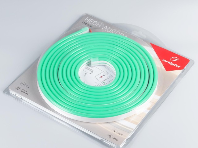 Лента герметичная AURORA-PS-A120-16x8mm 24V Green (10 W/m, IP65, 2835, 5m) (Arlight, Силикон) фото:1