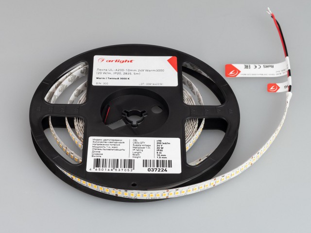 Лента UL-A200-10mm 24V Warm3000 (20 W/m, IP20, 2835, 5m) (Arlight, высок.эфф.150 лм/Вт) фото:14