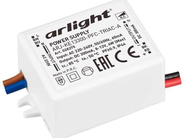 Блок питания ARJ-KE13300-PFC-TRIAC-A (4W, 300mA) (Arlight, IP44 Пластик, 5 лет) фото:1