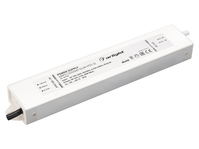 Блок питания ARPV-LG24060-SLIM-PFC-D (24V, 2.5A, 60W) (Arlight, IP67 Металл, 5 лет) фото:2