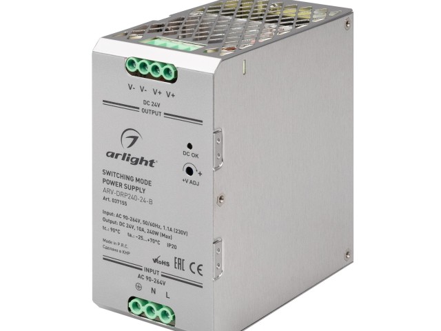 Блок питания ARV-DRP240-24-B (24V, 10A, 240W, PFC) (Arlight, IP20 Металл, 5 лет) фото:1