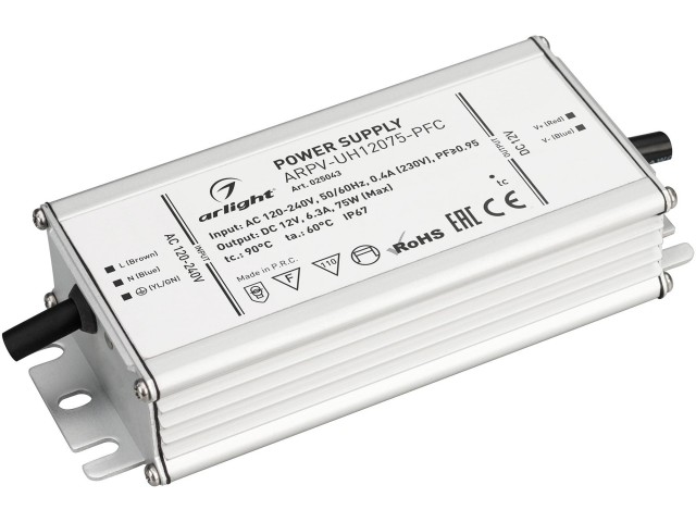 Блок питания ARPV-UH12075-PFC (12V, 6.3A, 75W) (Arlight, IP67 Металл, 7 лет) фото:1