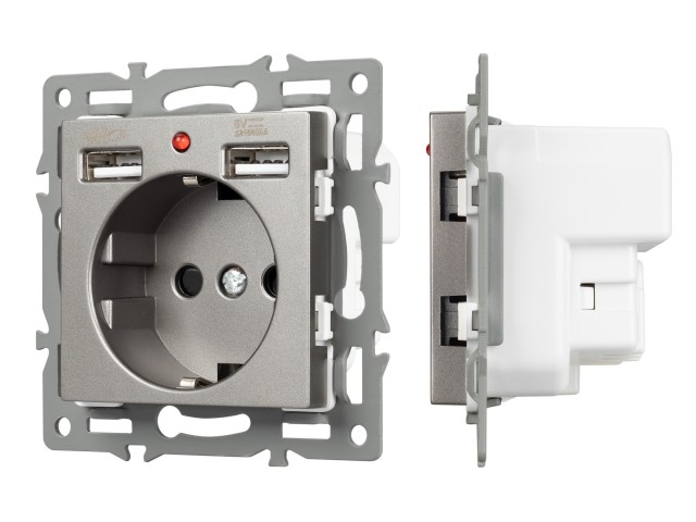 Механизм розетки с USB зарядкой SCT-MUAA-PL-GR (250V, 16A) (Arlight, -) фото:1