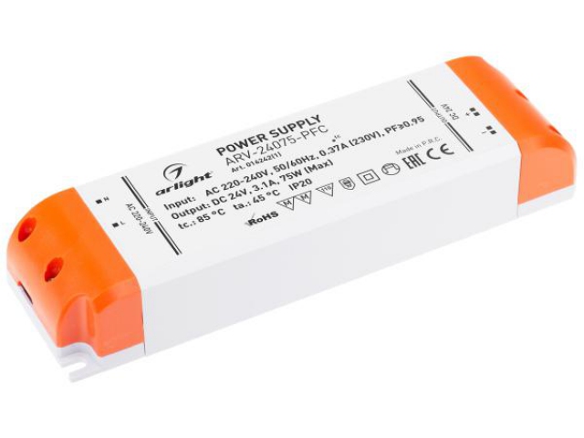 Блок питания ARV-24075-PFC (24V, 3.1A, 75W) (Arlight, IP20 Пластик, 2 года) фото:2