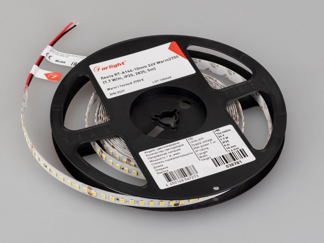 Лента RT-A144-10mm 24V Warm2700 (7.7 W/m, IP20, 2835, 5m) (Arlight, высок.эфф.200 лм/Вт) фото:7