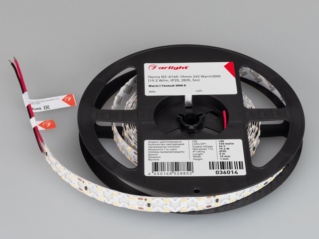 Лента RZ-A160-15mm 24V Warm3000 (19.2 W/m, IP20, 2835, 5m) (Arlight, -) фото:6