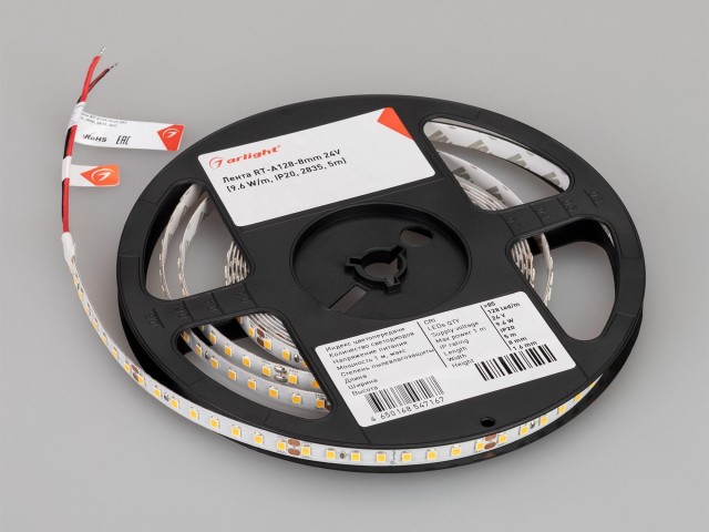 Лента RT-A160-8mm 24V Warm3500 (12 W/m, IP20, 2835, 50m) (Arlight, высок.эфф.150 лм/Вт) фото:1