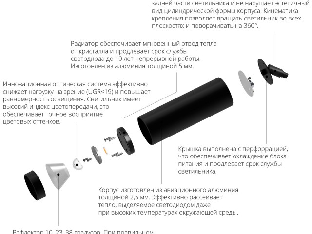Подвесной трековый светильник HOKASU Tube Hang TR2 (55-320/ral9003 – 10w/5090/10deg) фото:8