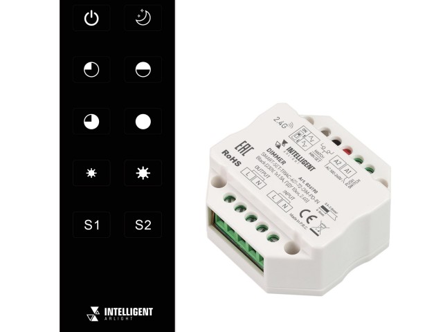 INTELLIGENT ARLIGHT Диммер SMART-SET-TRIAC-601-72-DIM-PD-IN Black (230V, 1x1.5A, ПДУ 10кн, 2.4G) (IARL, IP20 Пластик, 5 лет) фото:1