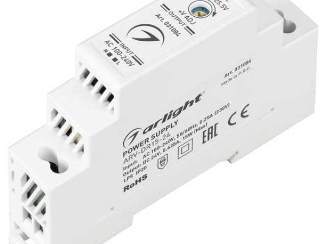 Блок питания ARV-DR15-24 (24V, 0.63A, 15W) (Arlight, IP20 DIN-рейка) фото:2