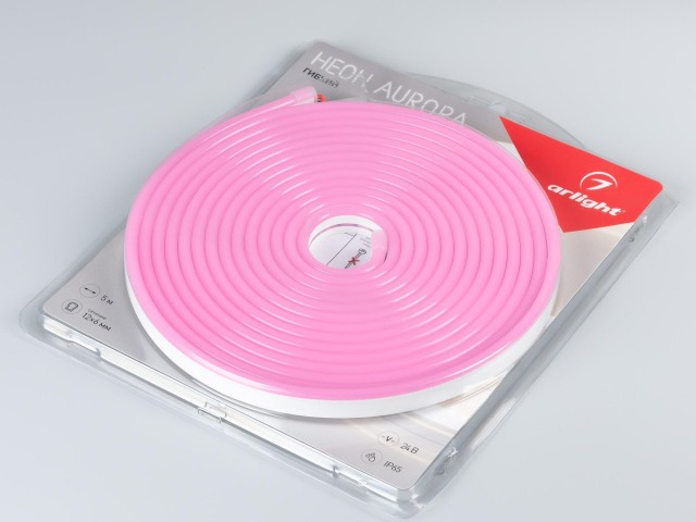 Лента герметичная AURORA-PS-A120-12x6mm 24V Pink (10 W/m, IP65, 2835, 5m) (Arlight, Силикон) фото:1