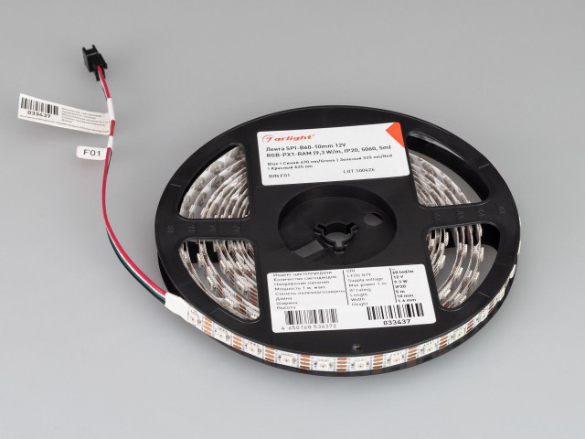 Лента SPI-B60-10mm 12V RGB-PX1-RAM (9.3 W/m, IP20, 5060, 5m) (Arlight, бегущий огонь) фото:12