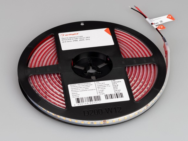 Лента герметичная RTW-PR-A128-10mm 24V White6000 (9.6 W/m, IP66, 2835, 5m) (Arlight, высок.эфф.150 лм/Вт) фото:1
