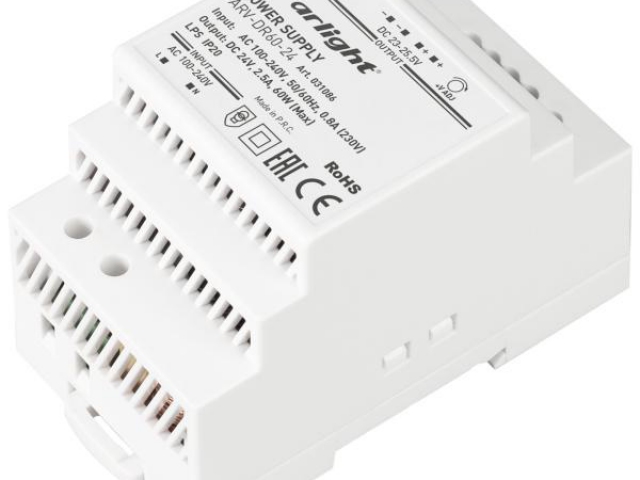 Блок питания ARV-DR60-24 (24V, 2.5A, 60W) (Arlight, IP20 DIN-рейка) фото:2