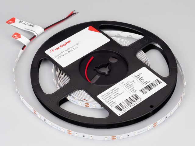Лента RT-A60-8mm 12V Red (4.8 W/m, IP20, 2835, 5m) (Arlight, 4.8 Вт/м, IP20) фото:1
