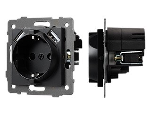 Механизм розетки с USB зарядкой SCT-MUAA-PL-BK-V (250V, 16A) (Arlight, -) фото:4