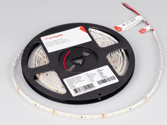 Лента герметичная RTW-SE-A98-8mm 24V White6000 (10 W/m, IP65, 2835, 5m) (Arlight, 10 Вт/м, IP65) фото:6