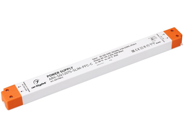 Блок питания ARV-SN12075-SLIM-PFC-C (12V, 6.25A, 75W) (Arlight, IP20 Пластик, 3 года) фото:4
