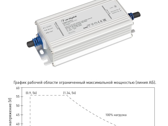 Блок питания ARPJ-LG-562300-PFC (75W, 25-56V, 0.9-2.3A) (Arlight, IP67 Металл, 5 лет) фото:1