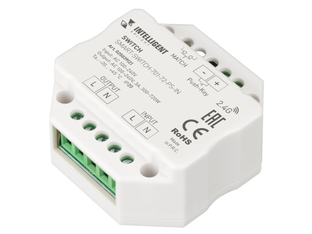 INTELLIGENT ARLIGHT Релейный модуль SMART-SWITCH-701-72-PS-IN  (230V, 1x3A, 2.4G) (IARL, IP20 Пластик, 5 лет) фото:2