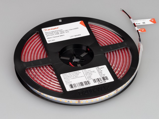 Лента герметичная RTW-PR-A128-10mm 24V Warm3000 (9.6 W/m, IP66, 2835, 5m) (Arlight, высок.эфф.150 лм/Вт) фото:1
