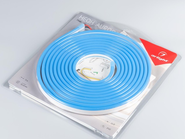 Лента герметичная AURORA-PS-A120-16x8mm 24V Blue (10 W/m, IP65, 2835, 5m) (Arlight, Силикон) фото:1