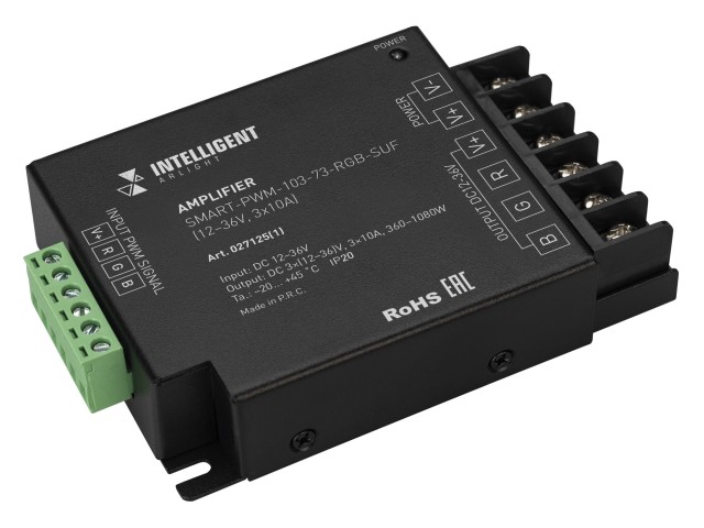 INTELLIGENT ARLIGHT Усилитель SMART-PWM-103-73-RGB-SUF Black (12-36V, 3x10A) (IARL, IP20 Металл, 5 лет) фото:2