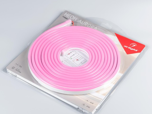 Лента герметичная AURORA-PS-A120-16x8mm 24V Pink (10 W/m, IP65, 2835, 5m) (Arlight, Силикон) фото:1