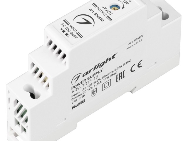Блок питания ARV-DR15-12 (12V, 1.25A, 15W) (Arlight, IP20 DIN-рейка) фото:4