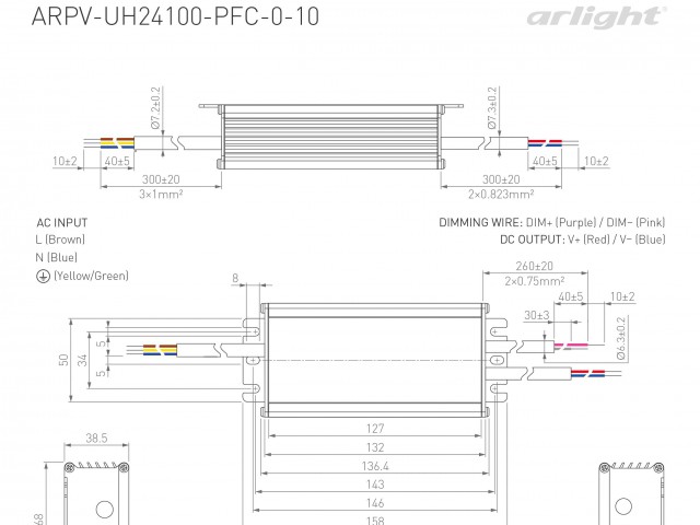 Блок питания ARPV-UH24100-PFC-0-10V (24V, 4.2A, 100W) (Arlight, IP67 Металл, 7 лет) фото:1